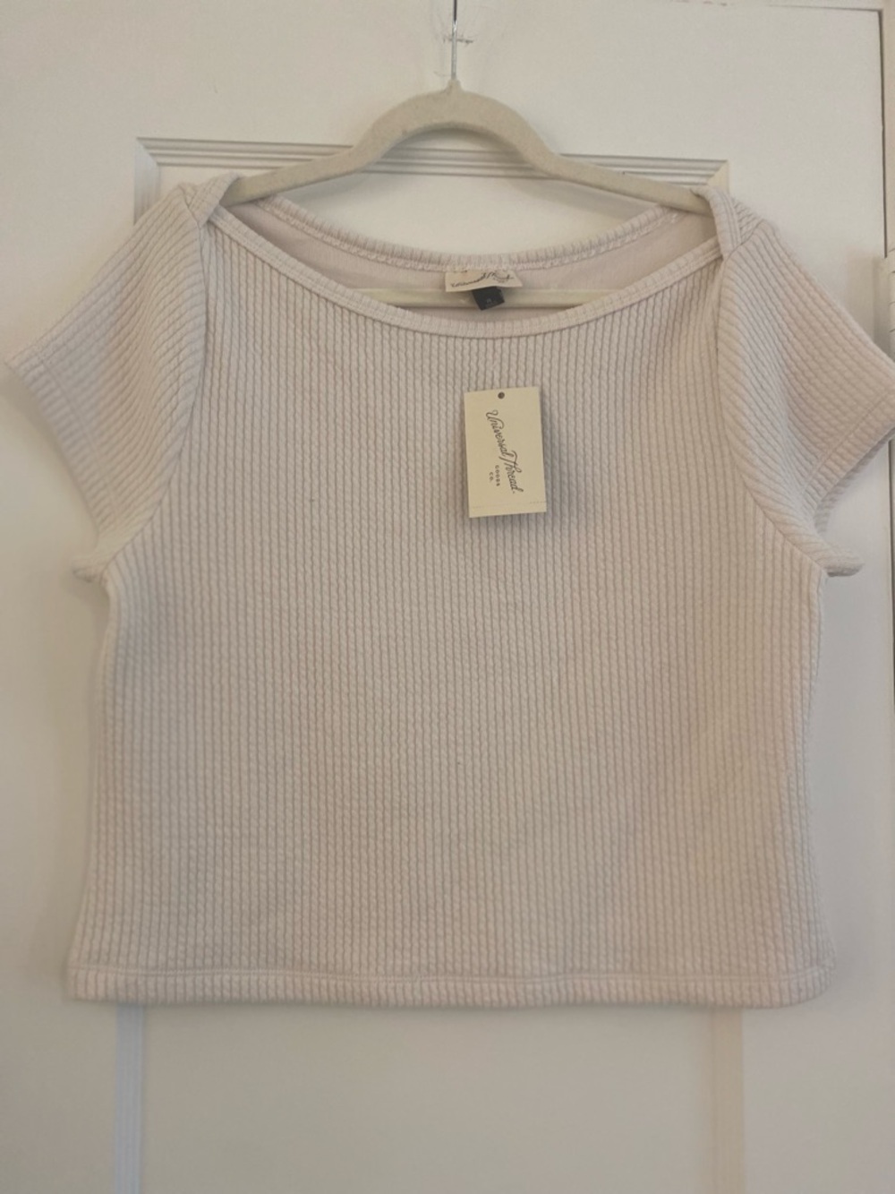 Universal Thread Cream Ribbed Short Sleeve Crop Top L
